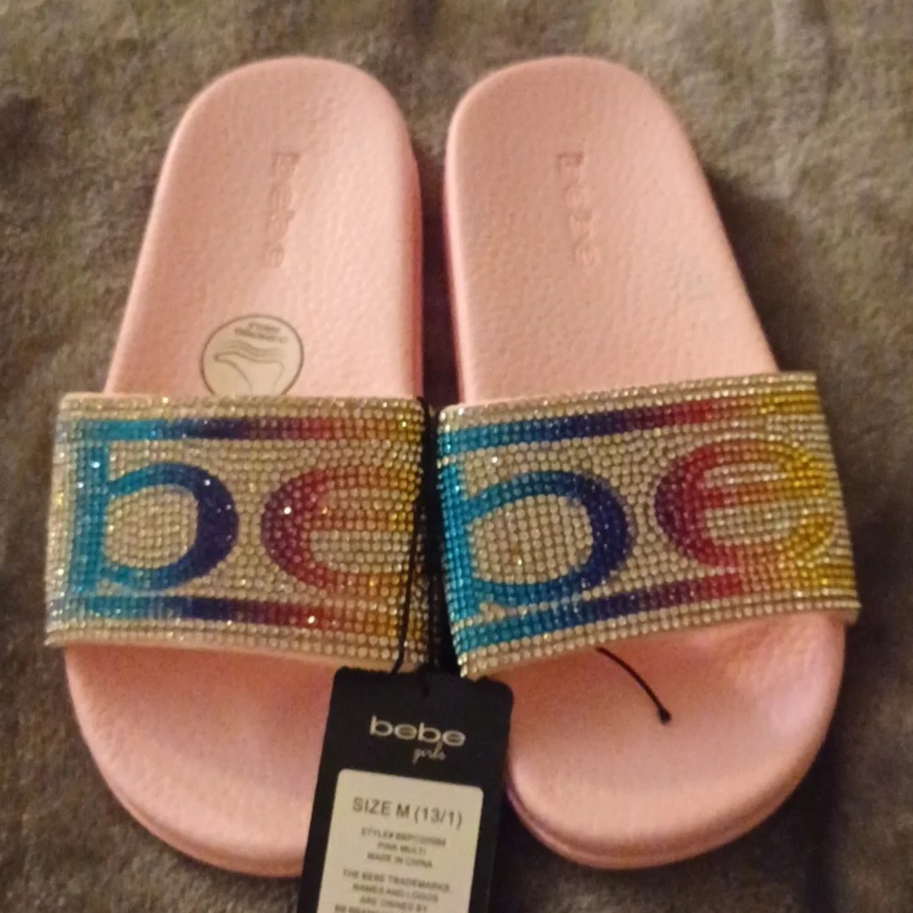 NWT BEBE SLIDES FOR GIRLS SPARKLES SIZE 13/1